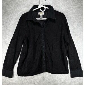 Talbots Woman Button Up Blouse Black Stretch Lace Shirt Long Sleeve Plus Size 2X